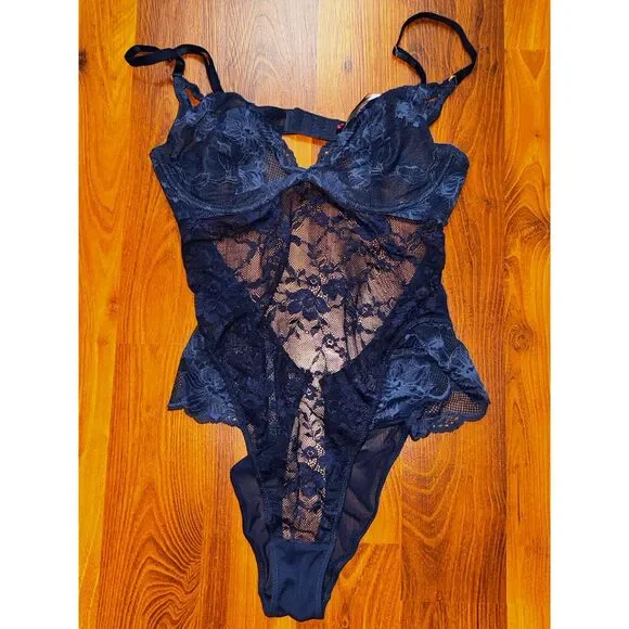 Adore Me Julianna Dark Blue Lacey Bodysuit - Picture 3 of 5